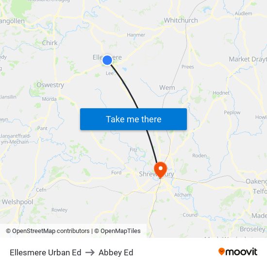 Ellesmere Urban Ed to Abbey Ed map