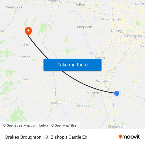 Drakes Broughton to Bishop's Castle Ed map