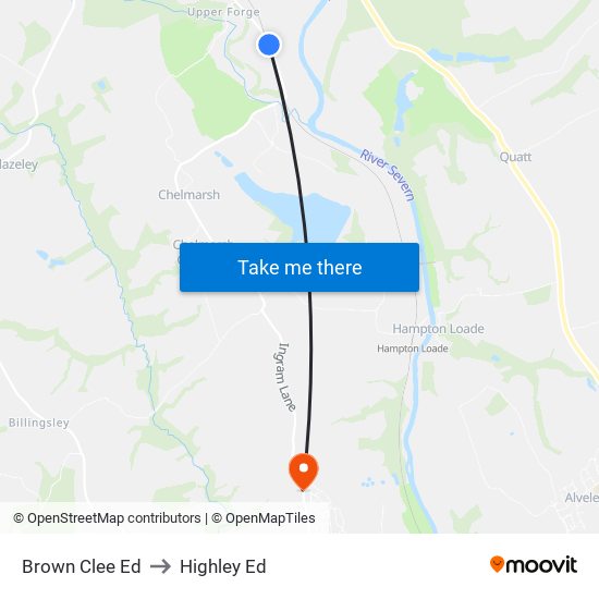 Brown Clee Ed to Highley Ed map