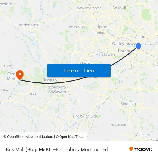 Bus Mall to Cleobury Mortimer Ed map