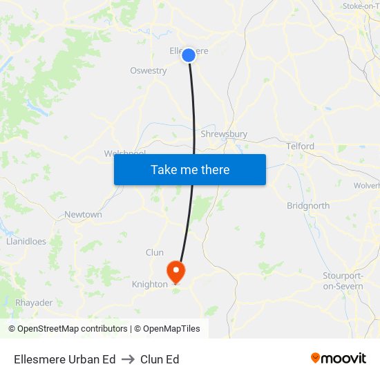 Ellesmere Urban Ed to Clun Ed map