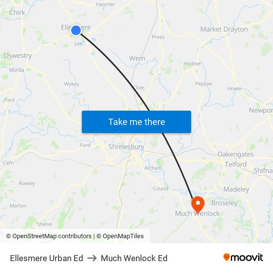 Ellesmere Urban Ed to Much Wenlock Ed map