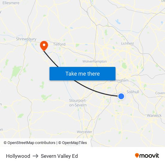 Hollywood to Severn Valley Ed map