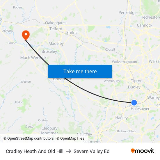 Cradley Heath And Old Hill to Severn Valley Ed map