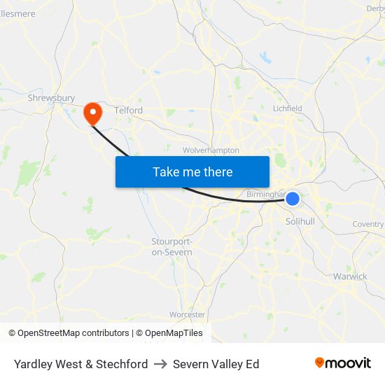 Yardley West & Stechford to Severn Valley Ed map