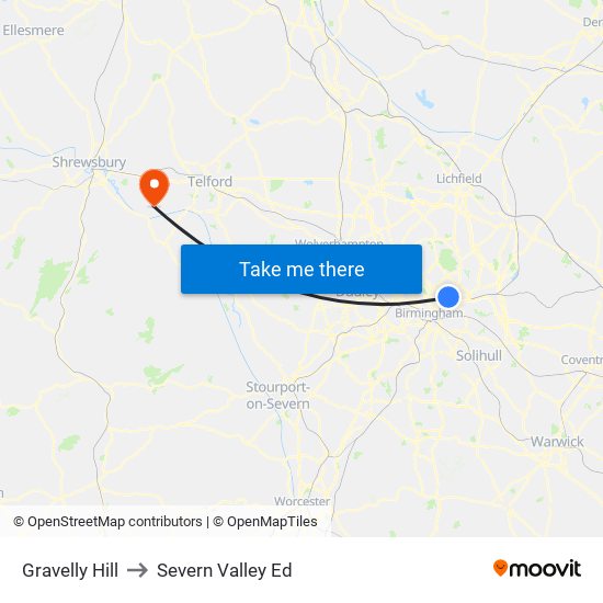 Gravelly Hill to Severn Valley Ed map