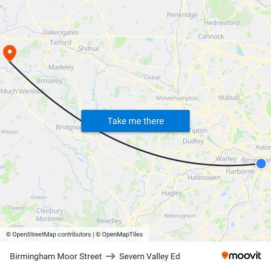 Birmingham Moor Street to Severn Valley Ed map