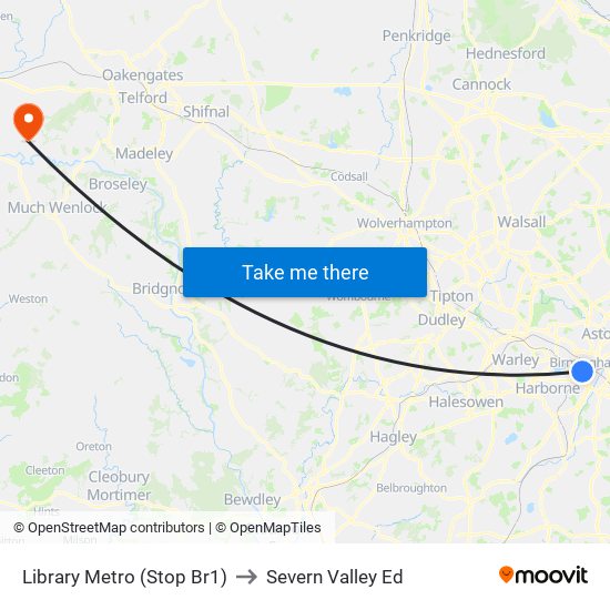 Library Metro (Stop Br1) to Severn Valley Ed map