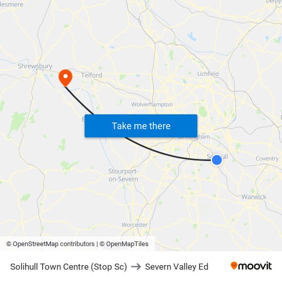 Solihull Town Centre (Stop Sc) to Severn Valley Ed map