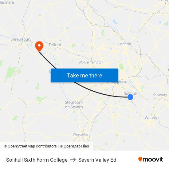 Solihull Sixth Form College to Severn Valley Ed map