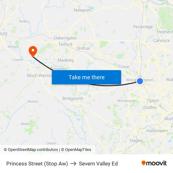 Princess Street (Stop Aw) to Severn Valley Ed map