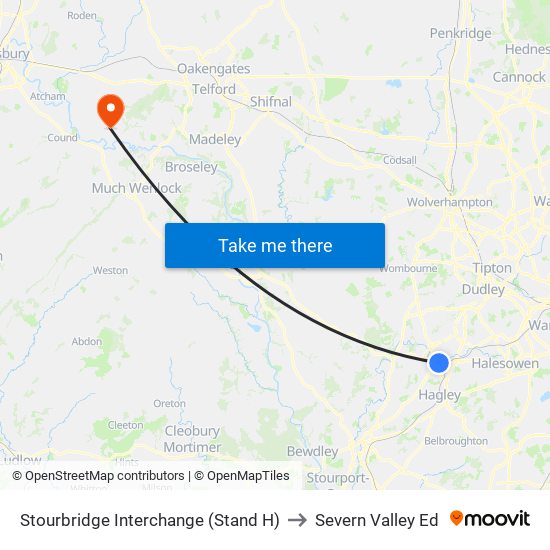 Stourbridge Interchange (Stand H) to Severn Valley Ed map