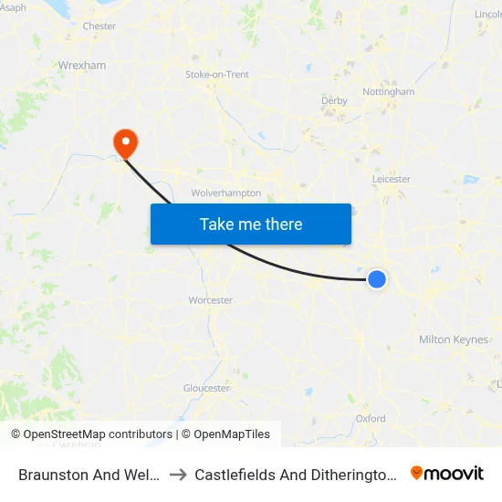 Braunston And Welton to Castlefields And Ditherington Ed map