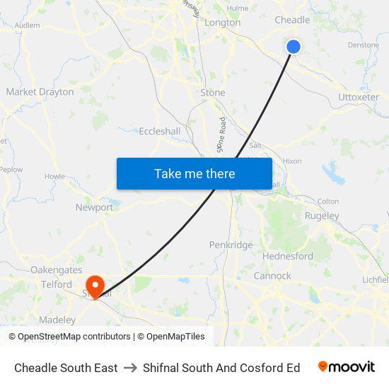 Cheadle South East to Shifnal South And Cosford Ed map