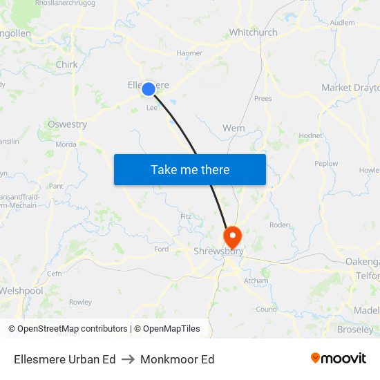 Ellesmere Urban Ed to Monkmoor Ed map