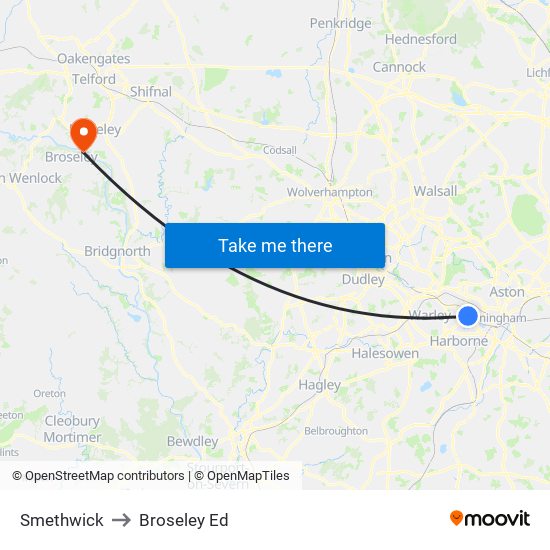 Smethwick to Broseley Ed map