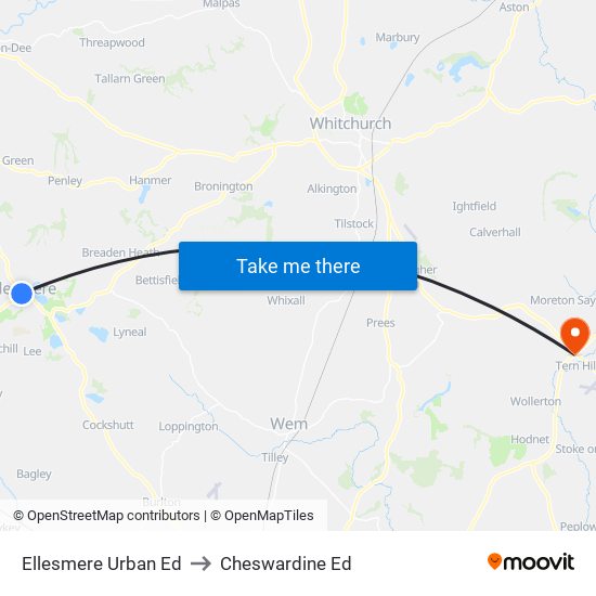 Ellesmere Urban Ed to Cheswardine Ed map