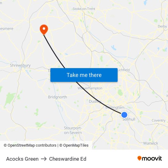 Acocks Green to Cheswardine Ed map