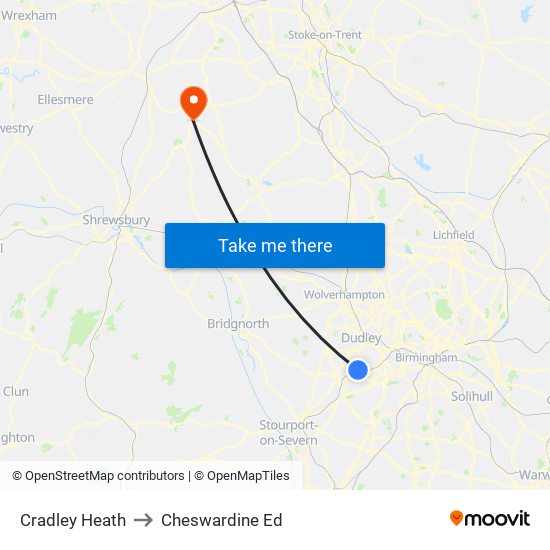 Cradley Heath to Cheswardine Ed map