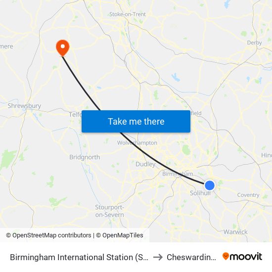 Birmingham International Station (Stop Nb) to Cheswardine Ed map