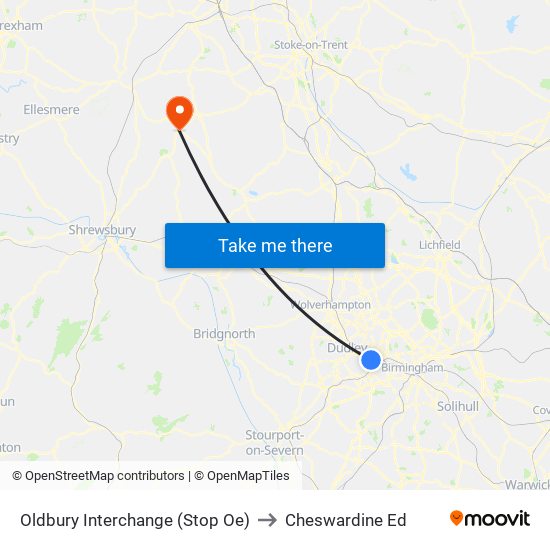 Oldbury Interchange (Stop Oe) to Cheswardine Ed map