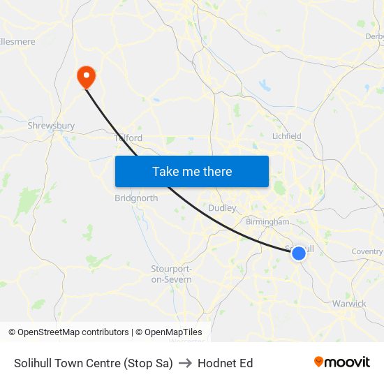Solihull Town Centre (Stop Sa) to Hodnet Ed map