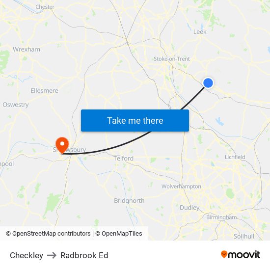 Checkley to Radbrook Ed map