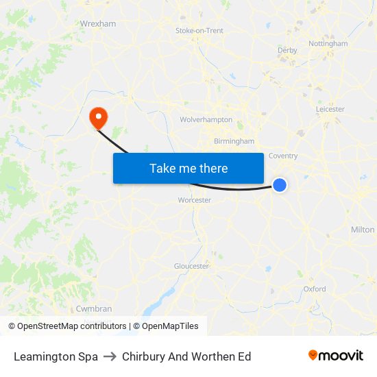 Leamington Spa to Chirbury And Worthen Ed map