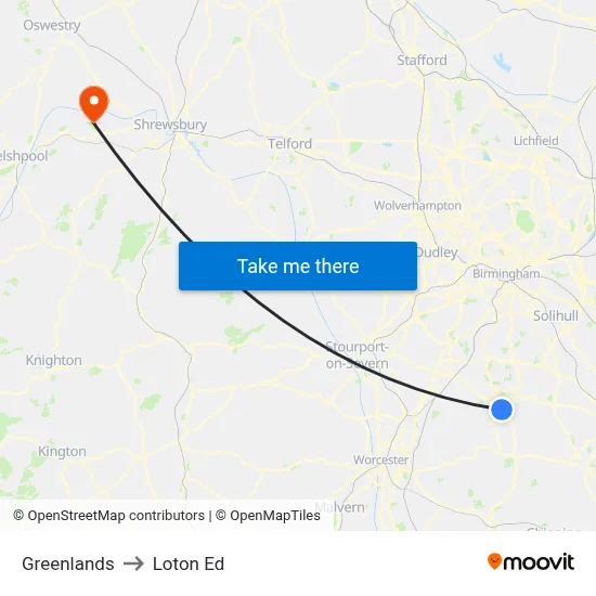 Greenlands to Loton Ed map