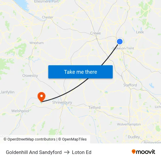 Goldenhill And Sandyford to Loton Ed map