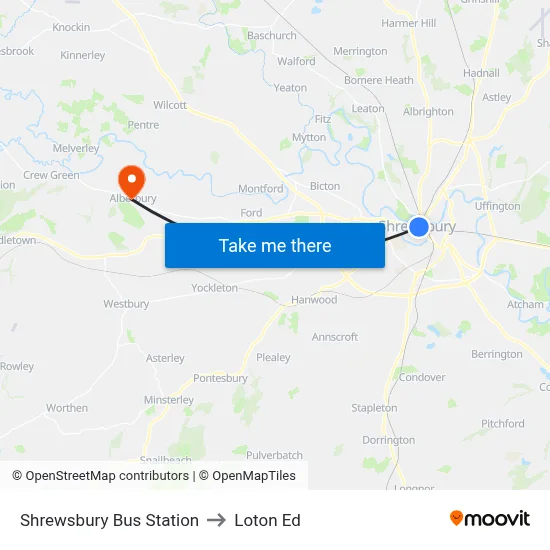 Shrewsbury Bus Station to Loton Ed map