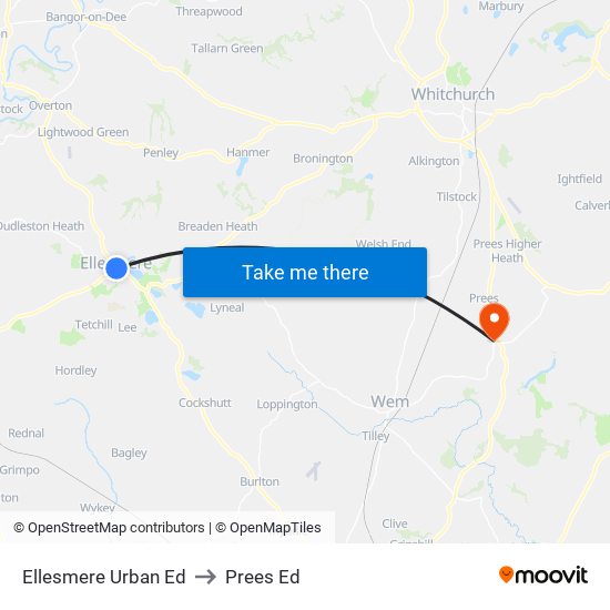 Ellesmere Urban Ed to Prees Ed map