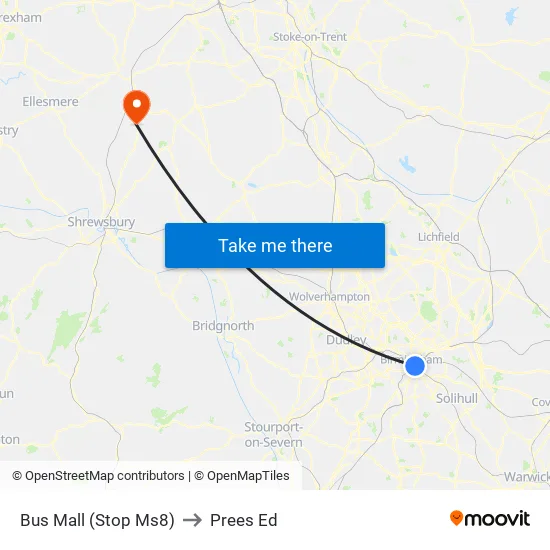 Bus Mall to Prees Ed map