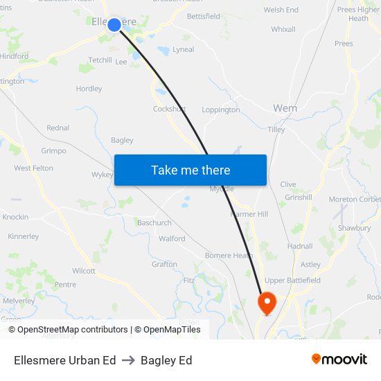 Ellesmere Urban Ed to Bagley Ed map