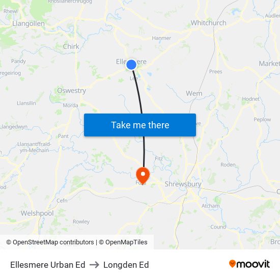 Ellesmere Urban Ed to Longden Ed map