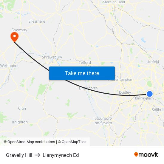 Gravelly Hill to Llanymynech Ed map