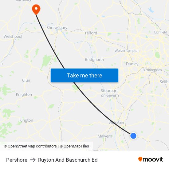 Pershore to Ruyton And Baschurch Ed map