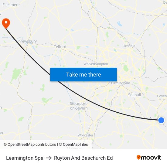 Leamington Spa to Ruyton And Baschurch Ed map