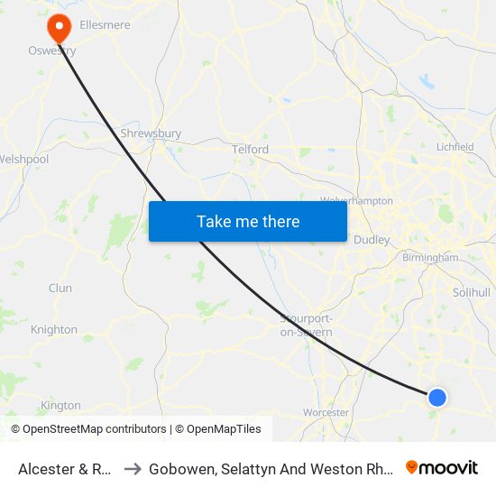 Alcester & Rural to Gobowen, Selattyn And Weston Rhyn Ed map