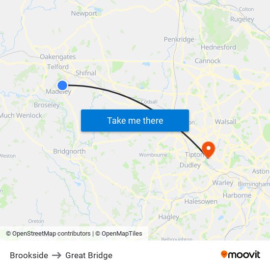 Brookside to Great Bridge map