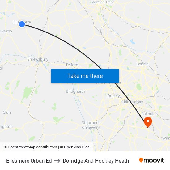 Ellesmere Urban Ed to Dorridge And Hockley Heath map