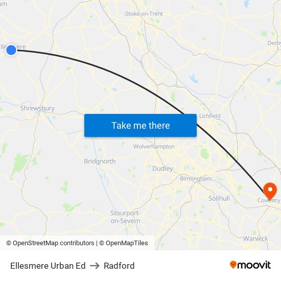 Ellesmere Urban Ed to Radford map