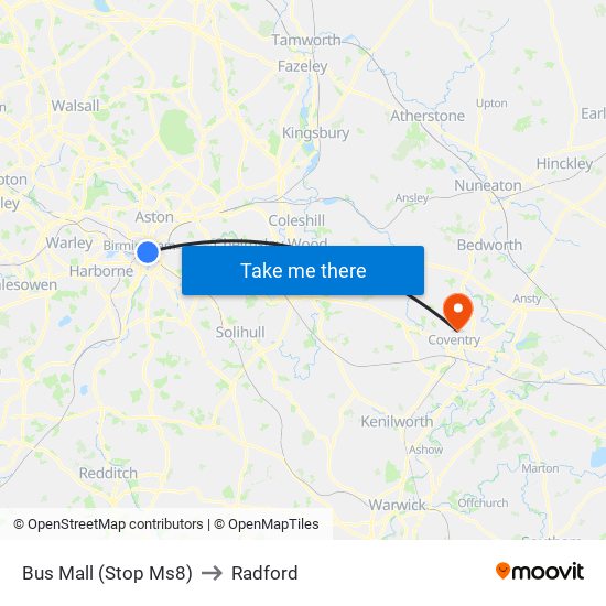 Bus Mall (Stop Ms8) to Radford map