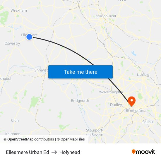 Ellesmere Urban Ed to Holyhead map