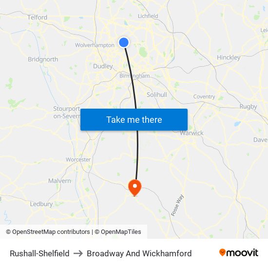 Rushall-Shelfield to Broadway And Wickhamford map