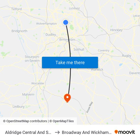 Aldridge Central And South to Broadway And Wickhamford map