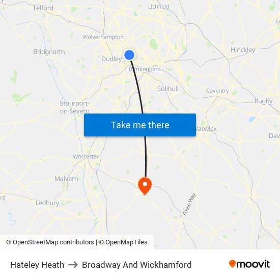 Hateley Heath to Broadway And Wickhamford map