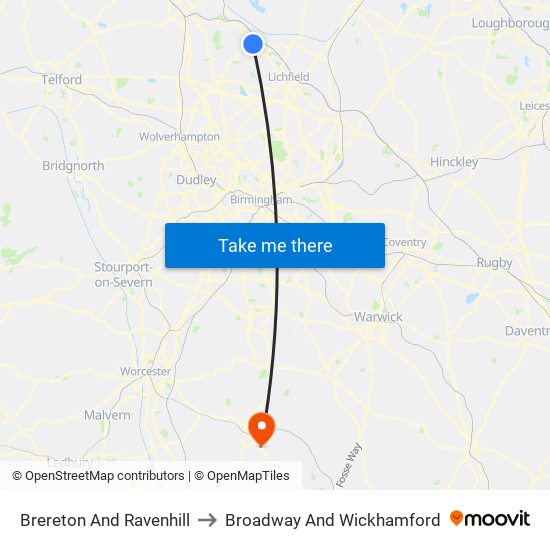 Brereton And Ravenhill to Broadway And Wickhamford map