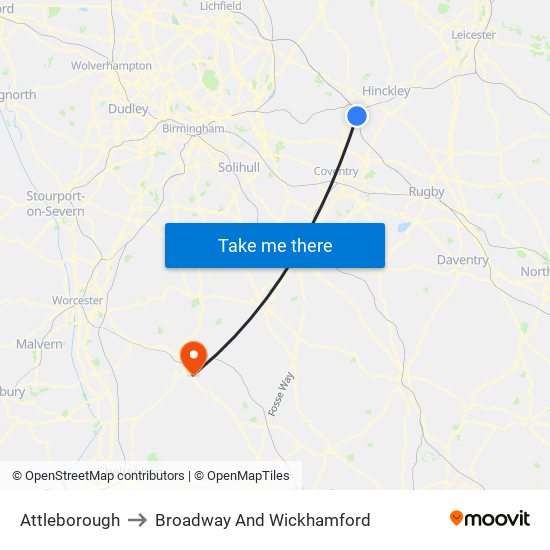 Attleborough to Broadway And Wickhamford map