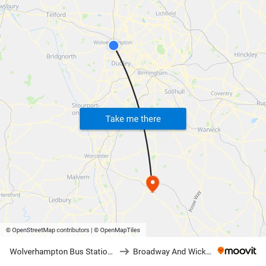 Wolverhampton Bus Station (Stand L) to Broadway And Wickhamford map